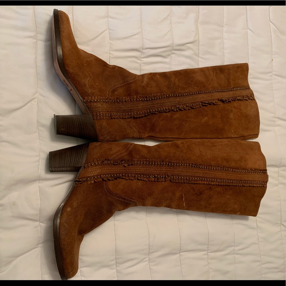 Frye Bella Ali Flower Suede Fringe Boots